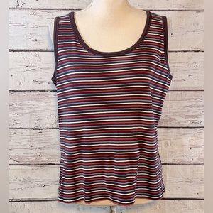 LAND'S END Tank Top 100% Cotton Ribbed Striped-Large